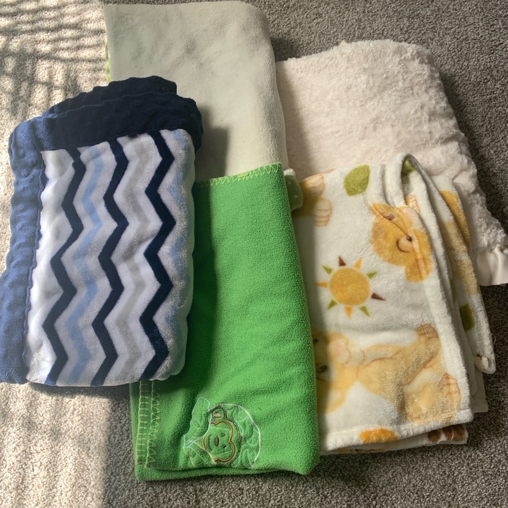 Baby Blankets - Green, Blue, White